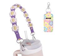 Lingdeer Manico per bottiglia d'acqua con supporto per balsamo per labbra, fiori macramè fatti a mano, cordino per bottiglia d'acqua, con cinghia, si adatta alla maggior parte delle bottiglie da 80-4