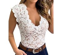 Lingerie calendario, body da donna, camicia sexy in pizzo, trasparente, casual, taglio stretto, taglie forti, maniche corte, scollo a V profondo, bordo temperamento, vernice sexy profonda, bianco, M