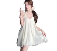 Lingerie da Donna 2 Pezzi Vestaglia Camicia da Notte Set Stile Principessa Camicia da Notte Senza Schienale Pigiama Abiti Larghi in Rayon for la casa(White Nightgown)