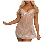 Lingerie erotiche da donna, in rete trasparente, leggera, in pizzo, sexy, da donna, bianco, L