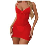 Lingerie erotiche da donna, in tessuto a rete, trasparente, sfoderabile, set di lingerie in grandi dimensioni, Colore: rosso, M