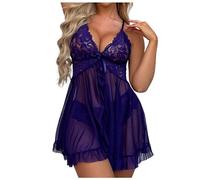 Lingerie erotiche da donna, tinta unita, fiocco, pizzo, tessuto a rete, lungo erotico aperto, set bondage, Lilla, M