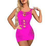 Lingerie impertinente per le donne moda femminile manica corta scava fuori vestito traslucido sexy club vestito da donna aderente casual mini abito plus size camicia sexy, Rosa acceso, Taglia unica