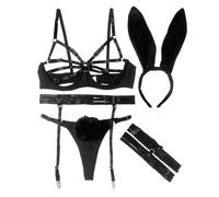 Lingerie seducente da donna per gioco di ruolo, look a coppa aperta, comodo, abbigliamento casual per tutto l'anno (nero, S)