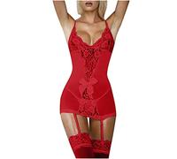 Lingerie Set Femme Trasparente Donna Sheer Mesh Pizzo Cupped Lingerie, Colore: rosso, XL