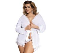 Lingerie Sexy Babydoll Subblime Queen Plus - Bianco con Frange