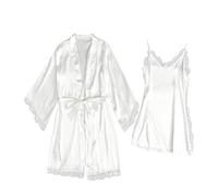Lingerie sexy da 2 set di biancheria intima con giarrettiera, vestaglie, body in pizzo, biancheria intima con scollo a V profondo, camicia da notte in cotone completo donna estivo (White, S)