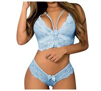 Lingerie sexy da donna, biancheria intima, babydoll Plus, biancheria intima, in pizzo, due reggiseni, biancheria intima da donna, colore rosso, set sexy babydoll Lingerie, Blu, XXXL