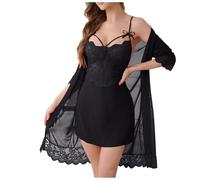 Lingerie sexy da donna per il sesso elegante, in pizzo, 3 pezzi, biancheria intima da donna, trasparente, sottile, con scollo a V, abito in pizzo e perizoma con effetto bagnato, bella camicia da notte