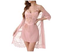 Lingerie sexy da donna per il sesso elegante, in pizzo, 3 pezzi, biancheria intima da donna, trasparente, sottile, con scollo a V, abito in pizzo e perizoma con effetto bagnato, bella camicia da notte