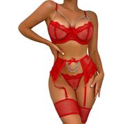 Lingerie Sexy for Women - Body da donna in pizzo con cavallo aperto, lingerie seducente, Colore: rosso, L