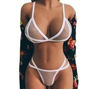 Lingerie Sexy for Women - Set di biancheria intima da donna, 2 pezzi, biancheria intima, biancheria intima, biancheria da notte, in acciaio intrecciato, set di lingerie rossa, bianco, S