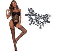 Lingerie Sexy Intima in Pizzo Body Hot Babydoll Abbigliamento Pigiama Camicia da Notte Intimo Trasparente Completino Bodystocking per Donna Négligé Sleepwear (BODYSTOCKING 1 + MASK, TAGLIA UNICA)