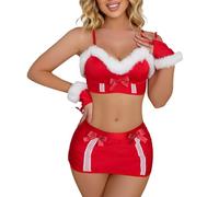 Lingerie Sexydonna Hot Aperto Intimoos Hot ITA Lingerie Sexy Natalizia da Donna Tinta Unita Sexy Grande Separa Completo Donna Rosso Capodanno Cameriera Costume Red XXL