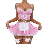 Lingerie Sexydonna Hot Natalizia Donna Rosso Pizzo Bordo Pelliccia Babydoll Regolabile Intimo Vestito Babbo Natale Camicia Notte Indumenti Scollo a V Profondo Costume Cosplay Camicia Notte Natale