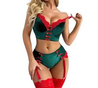Lingerie Sexydonna Hot Natalizia Donna Rosso Pizzo Bordo Pelliccia Babydoll Regolabile Intimo Vestito Babbo Natale Camicia Notte Indumenti Scollo a V Profondo Costume Cosplay Camicia Notte Natale