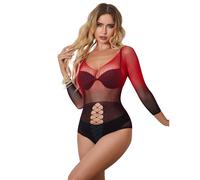 Lingerie Vestito a Rete Subblime - Manica Lunga, Rosso/Nero