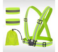 LINGHE Bretelle Catarifrangenti + 2 Polsini Riflettenti Gilet Riflettente ad Alta visibilità con Sacchetto per Corsa Ciclismo attività All'aperto (Verde)
