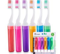 Lingito Spazzolino da denti da viaggio, mini spazzolino da denti con copertura, spazzolino da campeggio, dimensioni da viaggio, con custodia portatile, kit da viaggio per adulti (confezione da 6)