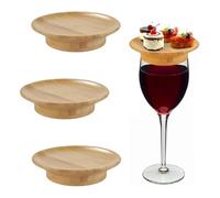 LINGJIA 3 Pezzi Wine Glass Toppers Bamboo, Wine Glass Charcuterie Topper, Vassoi in Legno per Bicchieri da Vino, Guarnizione Piatto, Tenere Lontane Mosche e Zanzare, Articoli per la Cena della Festa