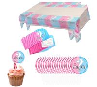 LINGJIA 34 Pezzi Baby Shower Decorazioni, Stoviglie Decorative per la Festa della Rivelazione di Genere, le Decorazioni Tavola Rivelazione Doccia del Bambino, 2 tovaglie, 16 segnaposti, 16 inviti