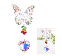 LINGJIA Sfera di Cristallo Decorazione da Appendere, 32 cm Acchiappasole in Cristallo Acrilico, Ciondolo in Cristallo a Forma di Cuore Farfalla, Ciondolo Decorativo, Festa Donna, Regalo Festa Mamma