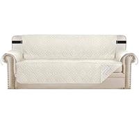 LINGKY Copridivano Bicolore Antimacchia Trapuntato Protettore Impermeabile Salvadivano Seduta Reversibile Antiscivolo Imbottito Double Face con Elastico Antiscivolo (Avorio,3 Posti)