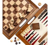 Lingle 39,37 cm Deluxe Solid Wood 3-in-1 Game Set: Gioco portatile di scacchi, backgammon e dama con scatola a manico cavo, tavola pieghevole per viaggi, adatta per adulti e bambini