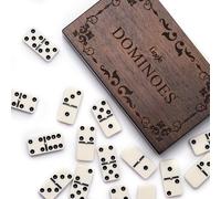 Lingle Set di domino per adulti, doppio sei domino per giochi da tavolo classici, 28 pezzi, include una scatola in legno naturale, notte di gioco per famiglie e giochi di strategia