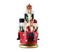 LINGSFIRE Carillon in legno per schiaccianoci con 4 soldati, con meccanismo a orologio e base rotonda per decorazione domestica, decorazione per festival decorazioni natalizie idea regalo 21 cm(Rosso)