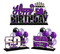 LINGTEER Centrotavola da tavolo in acrilico viola per il 50 compleanno - Brindiamo ai cinquantenni, decorazioni regalo per la festa del 50 comp