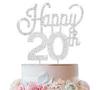LINGTEER Happy 20th Birthday Silver Rhinestone Cake Topper - Cheers to 20th Birthday Twenty Years Old Party Cake Centerpieces Topper Decorazione Regalo Sign.