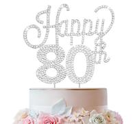 Lingteer Happy 80 compleanno Silver Rhinestone Cake Topper - Saluti all'80 compleanno di anniversario di anniversarie Centrotavola da topper DECO