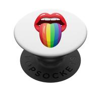 Lingua bandiera arcobaleno, labbra rosse - Gay Pride, giorno dell'orgoglio LGBT PopSockets PopGrip Adesivo