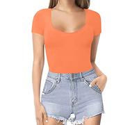 Lingua Body Manica Corta Girocollo Donna Body Sexy Body Tuta Tuta Pigiama Tuta Tuta Tinta Unita Tuta Corta Donna Stretta, Colore: arancione., L
