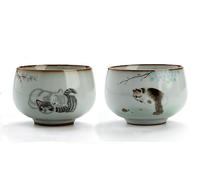 LingXuanGe Master Teacup, set di 2 tazze da tè con gatto tenmokus Kungfu tazza da tè cinese set da tè in ceramica fatta a mano cerimoniale Matcha tazza da tè