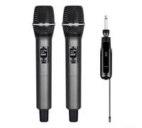 Linhexis Set microfono wireless 2,4 G doppio palmare con ricevitore di ricarica, 92 dB SNR, lunga durata della batteria, segnale stabile per karaoke, feste, conferenze, discorso, grigio (uno drag one)