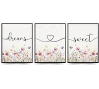 Linilioart Set di 3 cartelli con scritta "Sweet Dreams", decorazione da parete per camera da letto, stile casale, decorazione da parete, senza cornice (30 x 40 cm)