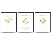 Linilioart Set di 3 versi della Bibbia, decorazione da parete su tela, motivo: Gesù, la via e la verità e la vita, poster per camera da letto (50 x 75 cm)