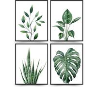 Linilioart Set di 4 stampe artistiche da parete su tela con foglie verdi e piante tropicali, poster moderno da parete per casa e soggiorno, senza cornice (40 x 60 cm)