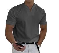 Lininco - Maglietta da uomo Braylen Stylish con scollo a V Muscle Shirts for Men Short Sleeve Henley Slim Fitted Work Out, grigio., 4XL