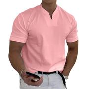 Lininco - Maglietta da uomo Braylen Stylish con scollo a V Muscle Shirts for Men Short Sleeve Henley Slim Fitted Work Out, Colore: rosa., 5XL