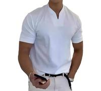 Lininco - Maglietta da uomo Braylen Stylish con scollo a V Muscle Shirts for Men Short Sleeve Henley Slim Fitted Work Out, bianco, XXL