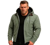 Lininco Mens Jackets, Hooded-Zipped Up-Fleece Lined Jacket, Thickened Fleece Button Lightweight Jacket with Pocket (Light Green,L)