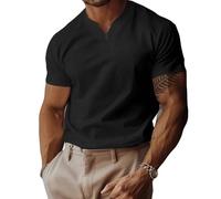 Lininco Mens Shirts, Braylen Jason Stylish T-Shirt, High Stretch Slim Fit V Neck Solid Business Fitness Tee (Black,L)