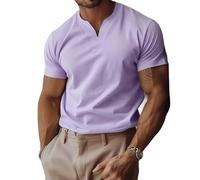Lininco Mens Shirts, Braylen Jason Stylish T-Shirt, High Stretch Slim Fit V Neck Solid Business Fitness Tee (Purple,XL)