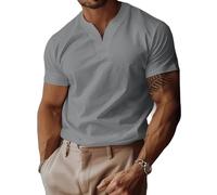 Lininco Mens Shirts, Braylen Jason Stylish T-Shirt, High Stretch Slim Fit V Neck Solid Business Fitness Tee (Gray,S)