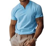 Lininco Mens Shirts, Braylen Jason Stylish T-Shirt, High Stretch Slim Fit V Neck Solid Business Fitness Tee (Blue,5XL)