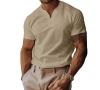 Lininco Mens Shirts, Braylen Jason Stylish T-Shirt, High Stretch Slim Fit V Neck Solid Business Fitness Tee (Khaki,XXL)