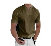 Lininco Mens Shirts, Braylen Stylish T-Shirt, Mens Business Slim V-Neck Longline Henley Shirt Gym Athletic Tee (Green,L)